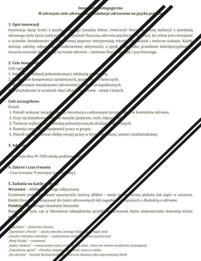 Innowacja z języka polskiego dotycząca edukacji zdrowotnej! HIT! Klasy 4-8