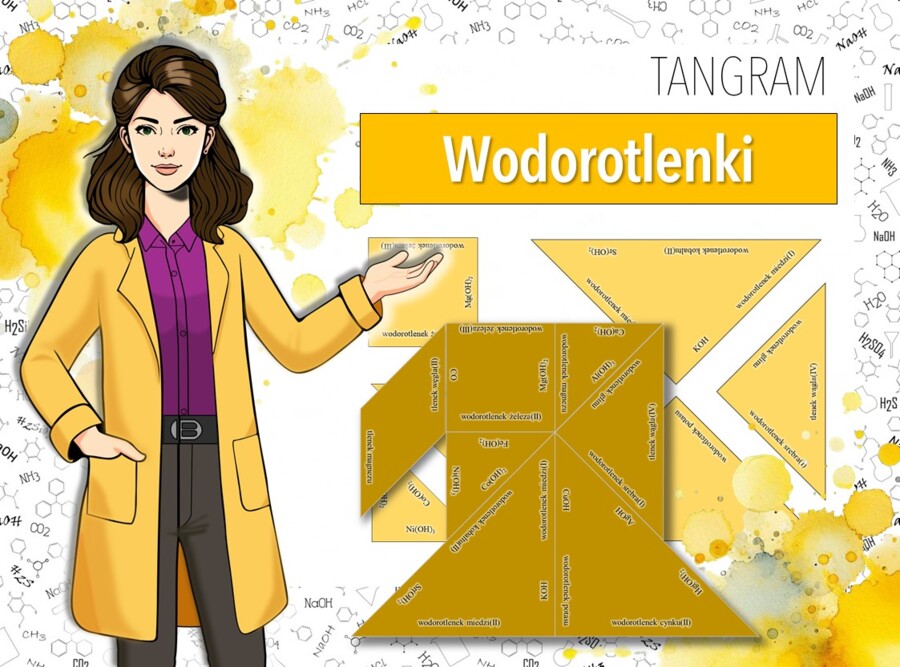 Klasa 8. Chemia. Wodorotlenki. Wzory i nazwy wodorotlenków. Układanka. Układanka. Tangram. Puzzle. Karta pracy.