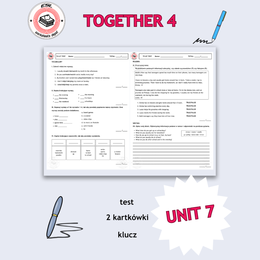 Together 4 Unit 7 - test i kartkówki