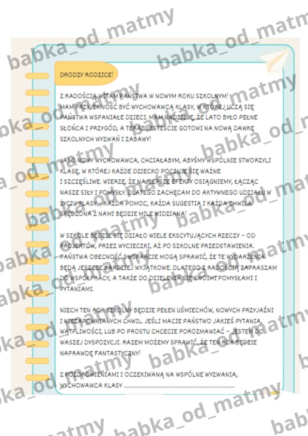 LIST OD NOWEGO WYCHOWAWCY DLA RODZICÓW - rozpoczęcie roku szkolnego!