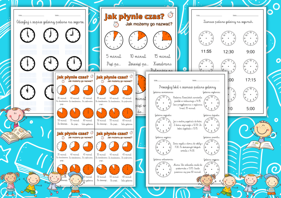 Zegar - wklejki, ćwiczenia.