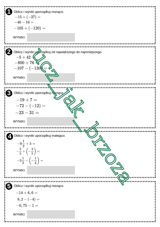 Liczby dodatnie i ujemne, dodawanie i odejmowanie, klasa 6, praca w grupach