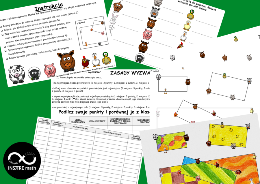 Projekt matematyczny: złap zwierzęta na Farmie. POLE I OBWÓD prostokąta. Math & Art Projekt.
