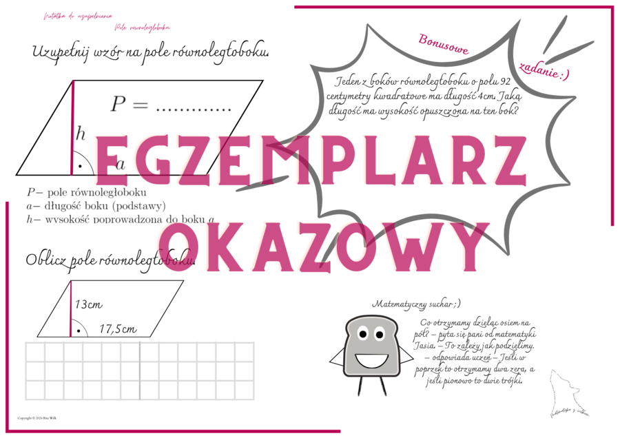 Pole równoległoboku - notatka do uzupełnienia