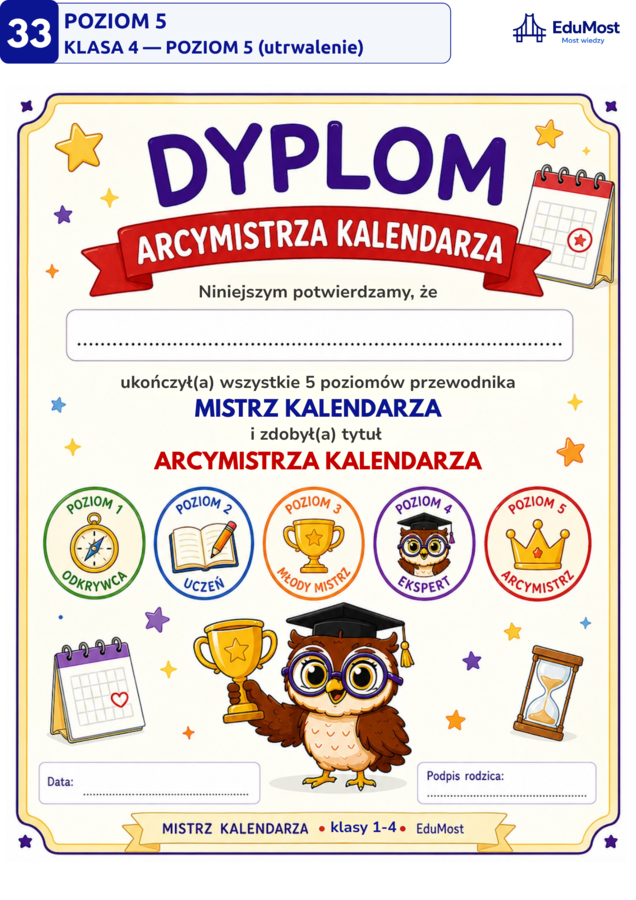 MISTRZ KALENDARZA — przewodnik po kalendarzu kl. 1–4 + klucz dla rodzica