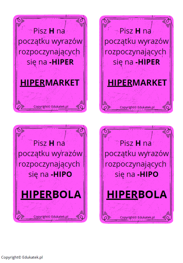 Memory ortograficzne – zasady pisowni ch-h (wersja kolorowa)