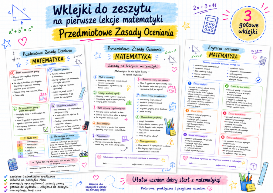 Przedmiotowe Zasady Oceniania z matematyki – wklejki dla uczniów