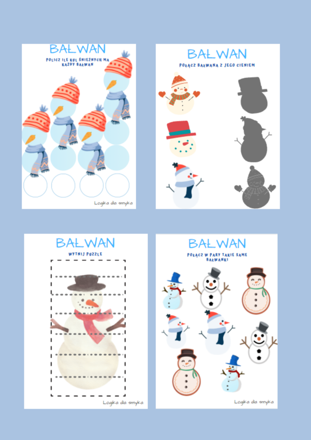 Bałwan - karty pracy