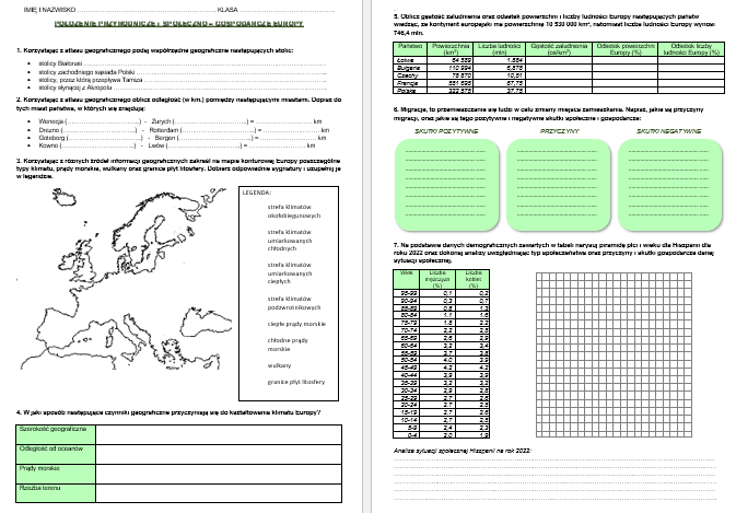 Środowisko przyrodnicze i społeczno-gospodarcze Europy - karta pracy