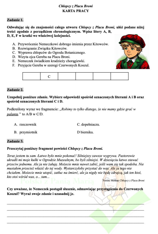 Chłopcy z Placu Broni - zadania egzaminacyjne