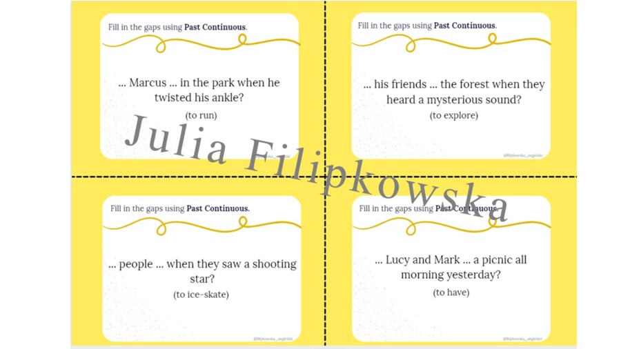 Past Continuous/ Karty do mówienia/ Mówienie/ Speaking/ Zestaw/ Pakiet/ Klasy 4-8/ Klasy 4-6/ Klasy 6-8/ SP/ Warm-up/ Rozgrzewka/ Gramatyka/ Grammar/ Speaking cards grammar/ Grammar cards/ E8