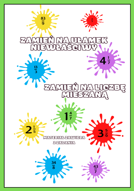 Zamień na ułamek niewłaściwy. Zamień na liczbę mieszaną. Gotowe zadania na lekcję klasa 4 / klasa 5
