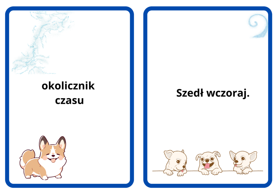 Fiszki, rodzaje okoliczników, 8 fiszek, format pdf
