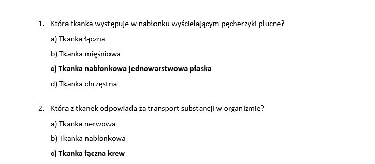 Test- podstawowe zasady budowy i funkcjonowania organizmu człowieka
