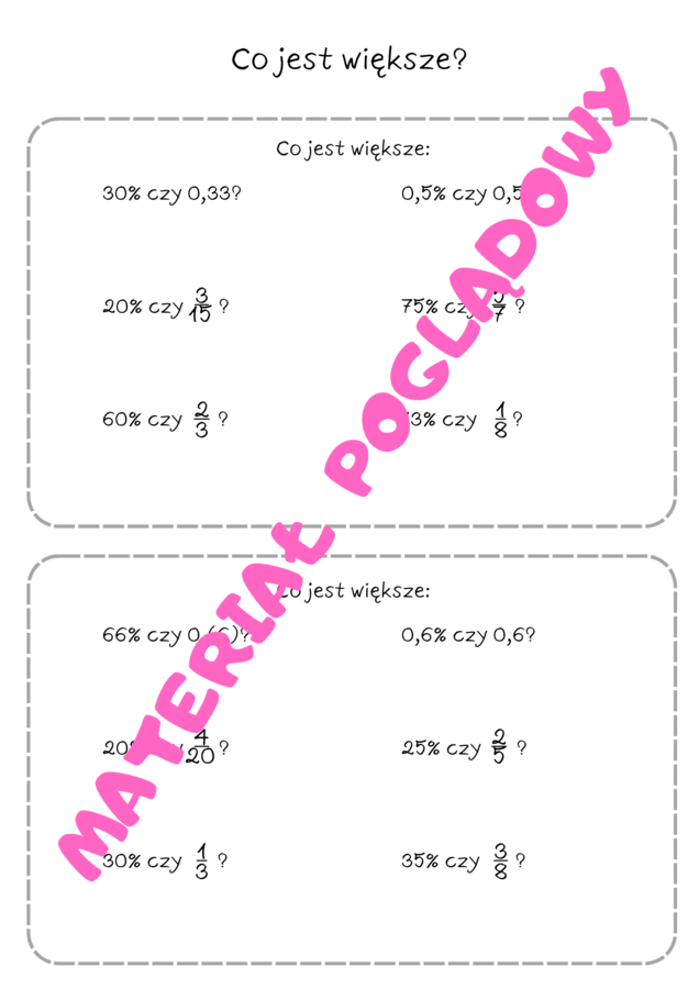 Szybkie karteczki - karty pracy z procentów. Klasa 6. Klasa 7. Klasa 8