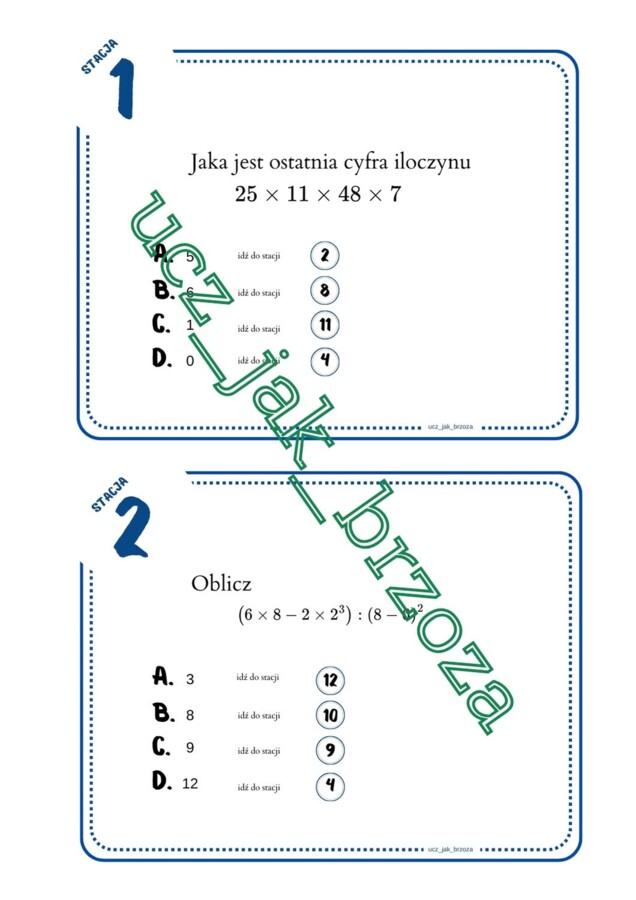 Stacje zadaniowe na Dzień Tabliczki Mnożenia