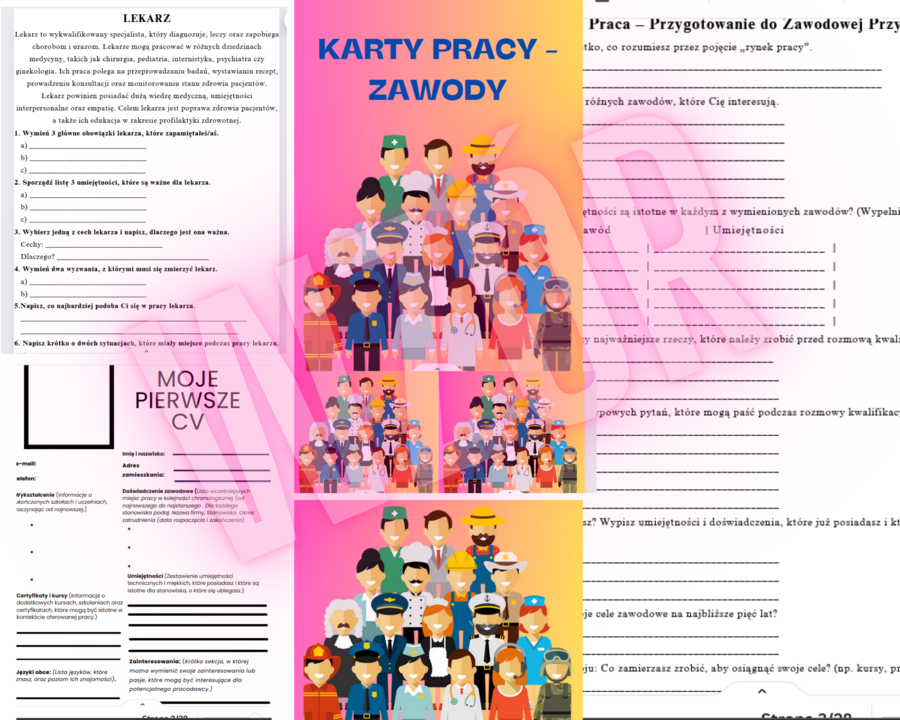 Karty Pracy na Zajęcia Rewalidacyjne „Moja Pierwsza Praca i Zawody” - 27 kart