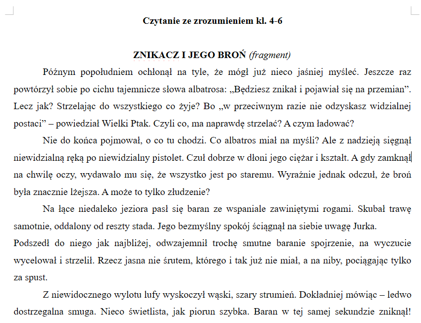 Czytanie ze zrozumieniem "Znikacz i jego broń"