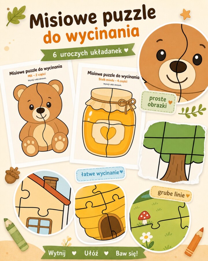 Misiowe puzzle do wycinania