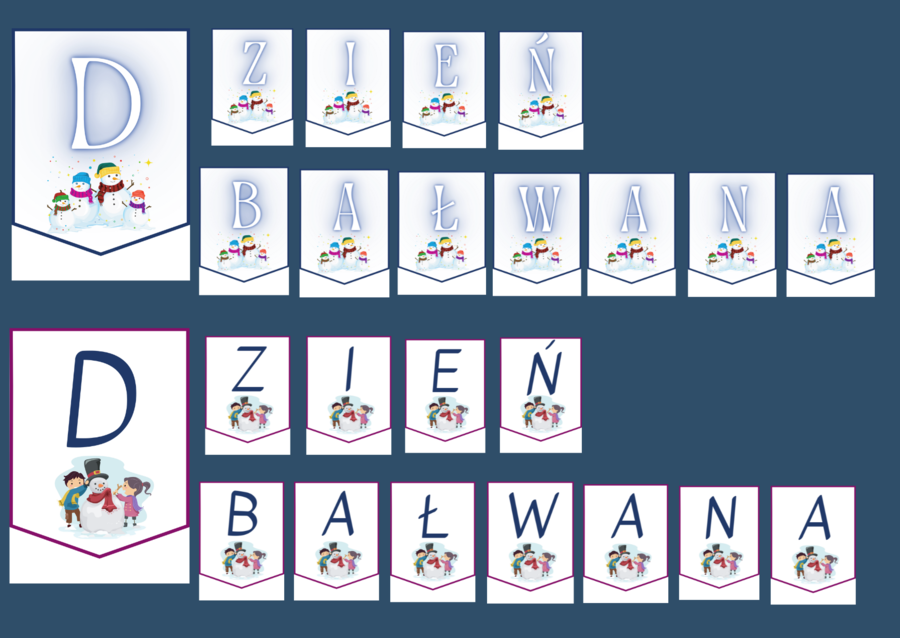 DZIEŃ BAŁWANA - Dzień Bałwanka – girlanda – napis – 2 wersje – gazetka