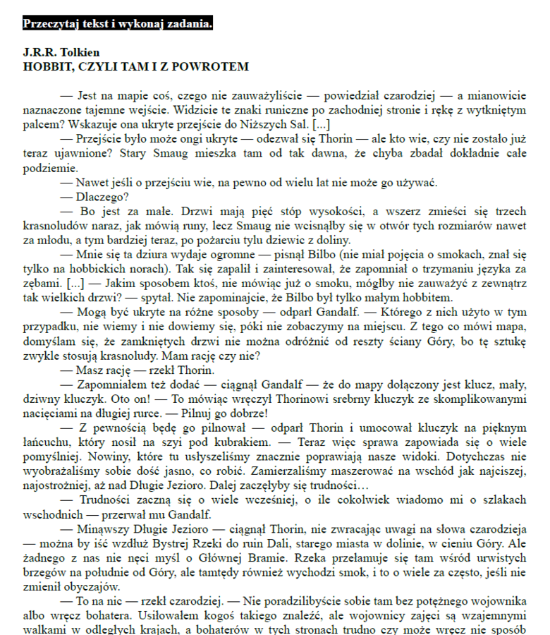 Egzamin ósmoklasisty – Arkusz z języka polskiego „Hobbit, czyli tam i z powrotem” | Pełny test z kluczem odpowiedzi