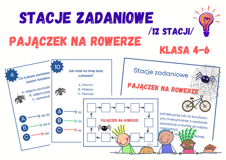 Stacje zadaniowe – Pajączek na rowerze, klasy 4-6