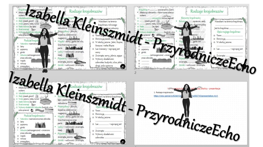 Minizestaw na temat „Rodzaje krajobrazów” – sketchnotka + karta pracy w power point + gratisowy link do prezentacji multimedialnej niekomercyjnej wykonanej w genial.ly do indywidualnego pobrania i użycia do celów niekomercyjnych. Przyroda 4, „Poznajemy k