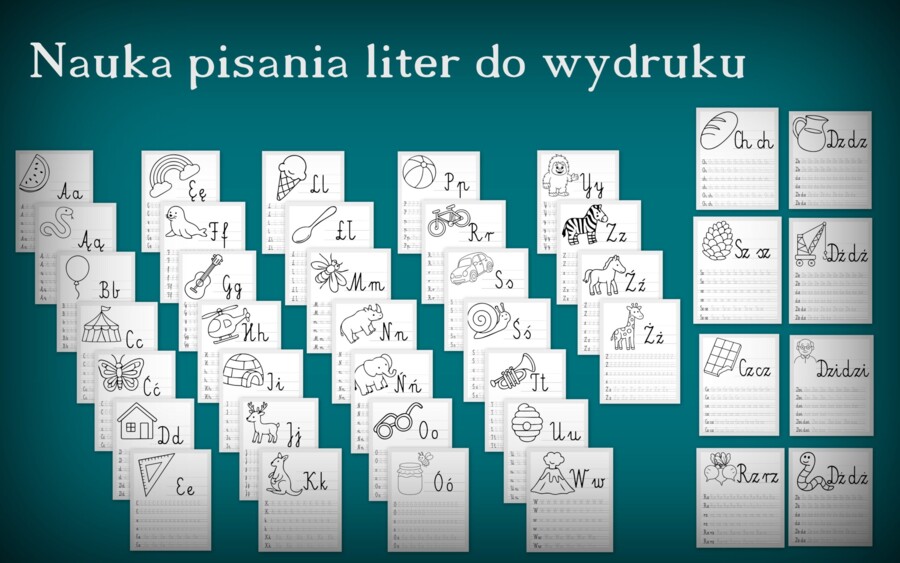 Nauka pisania liter do wydruku w dwóch formatach (jpg i pdf)