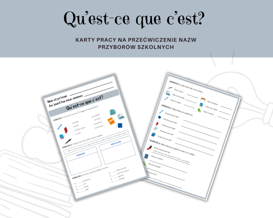 Qu'est-ce que c'est? - fournitures scolaires - język francuski, przybory szkolne, zadania