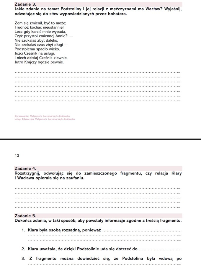 Karta pracy "Zemsta" - krytyczne czytanie