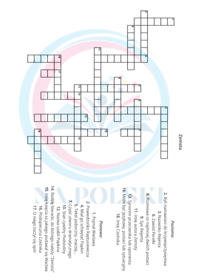 "Zemsta" - krzyżówka z kluczem odpowiedzi