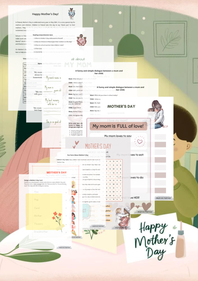 ZESTAW Happy Mother's Day! A1/A2 oraz B1/B2 Gotowa lekcja. Worksheet. Karty Pracy
