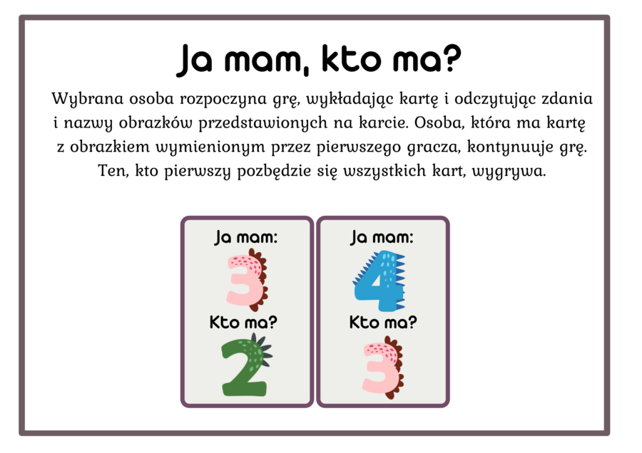 ?Dzień Dinozaura? Gra: Ja mam, kto ma? dino cyfry - 20 kart - 4 zł dino litery - 48 kart - 5 zł Napis - girlanda - 3 zł ?XXL Mega Pakiet ? ponad 100 kart Cena: 15 zł PROMOCJA: Kup Wszystkie rzeczy w cenie 23 zł !!