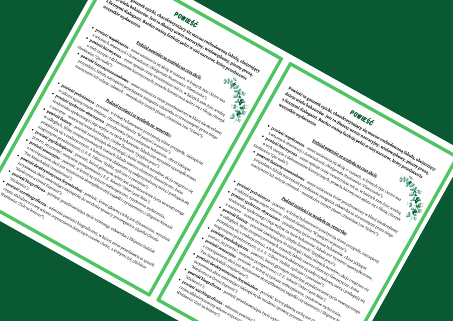 POWIEŚĆ i jej typy - epika - wklejka - egzamin - powtórzenie