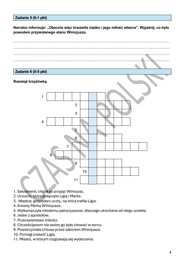 "Quo vadis" (Przemiana Marka Winicjusza) – test czytania ze zrozumieniem.