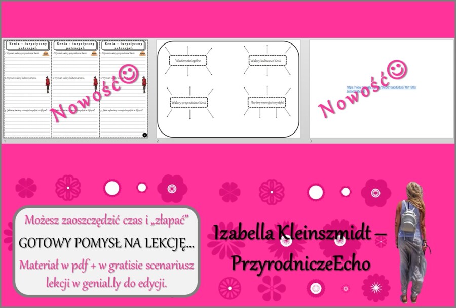 Pomysł na lekcję/karta pracy/stacje zadaniowe/notatki/ materiał do lekcji do tematu „Kenia – turystyczny potencjał.” w pdf. W gratisie niekomercyjny scenariusz lekcji/pomysł na lekcję w programie genial.ly do edycji. Geografia 8. Dział „Afryka”.