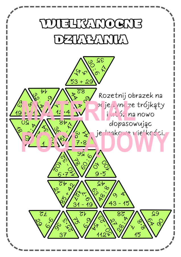 TRIMINO (wielkanoc) - proste działania, klasa 3, 4, 5