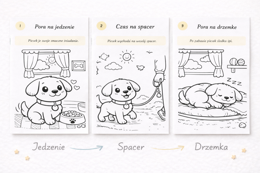 Kolorowanka: dzień z życia psa