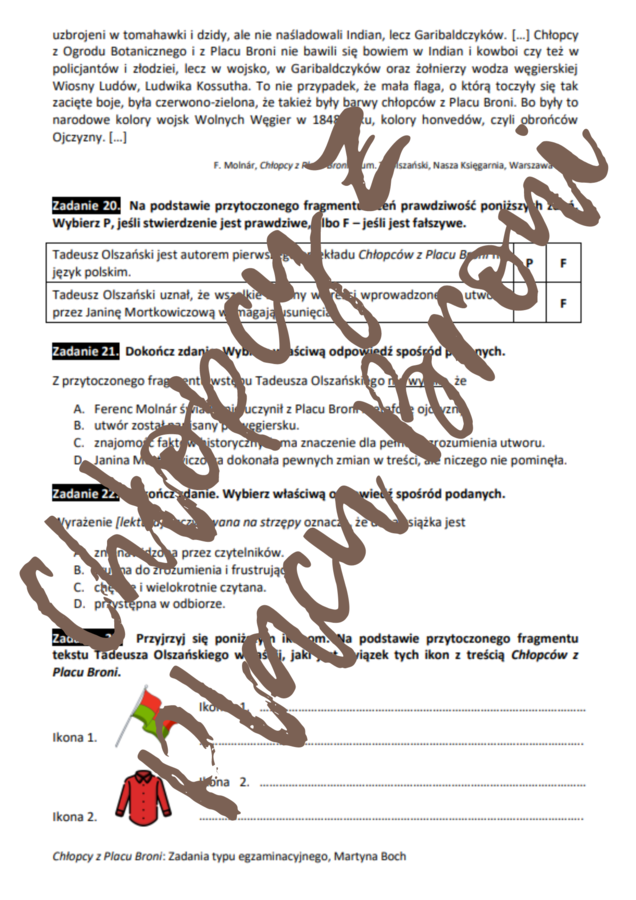 E8 „Chłopcy z Placu Broni” *ZBIÓR ZADAŃ EGZAMINACYJNYCH* – wymagania 2024/2025 i 2025/2026