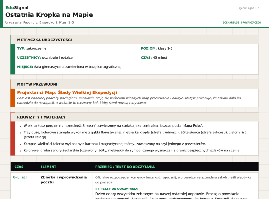 Zakończenie roku klasy 1-3 — gotowy scenariusz akademii „Ostatnia Kropka na Mapie" | koniec roku