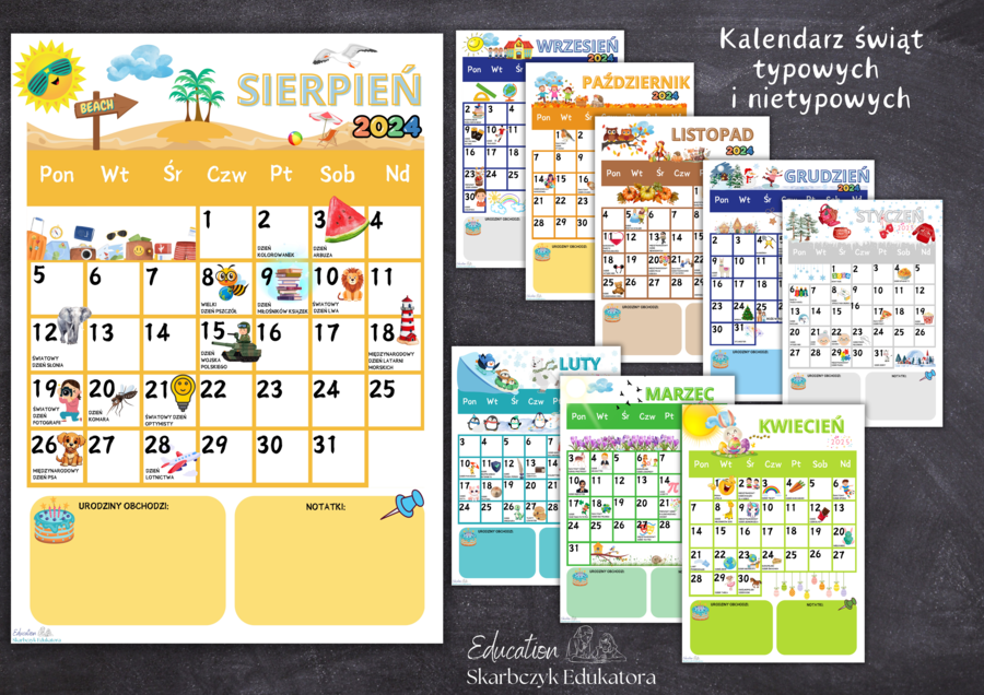 KALENDARZ ŚWIĄT TYPOWYCH I NIETYPOWYCH na rok szkolny 2024/2025