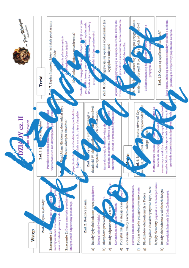 DZIADY cz. II: Krok po kroku – karta pracy do lektury