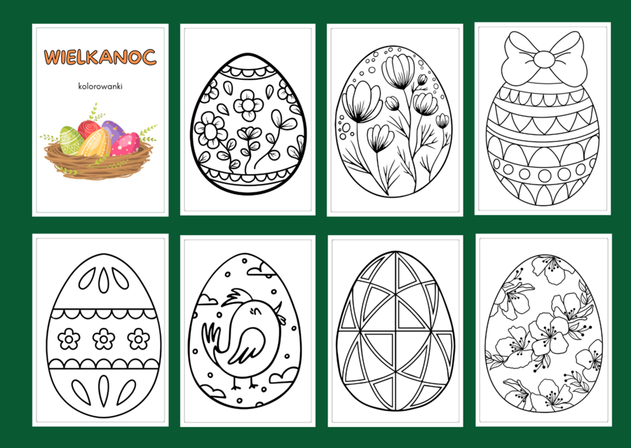 WIELKANOC – Galeria – PISANKI - kolorowanka – kolorowanki – WIOSNA – biblioteka – świetlica – przedszkole – 40 wersji