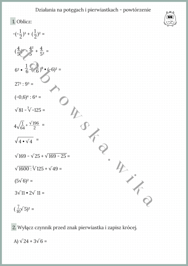 Działania na potęgach i pierwiastkach - powtórzenie