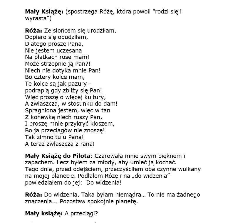 Mały Książę - scenariusz przedstawienia dla uczniów klasy 7-8