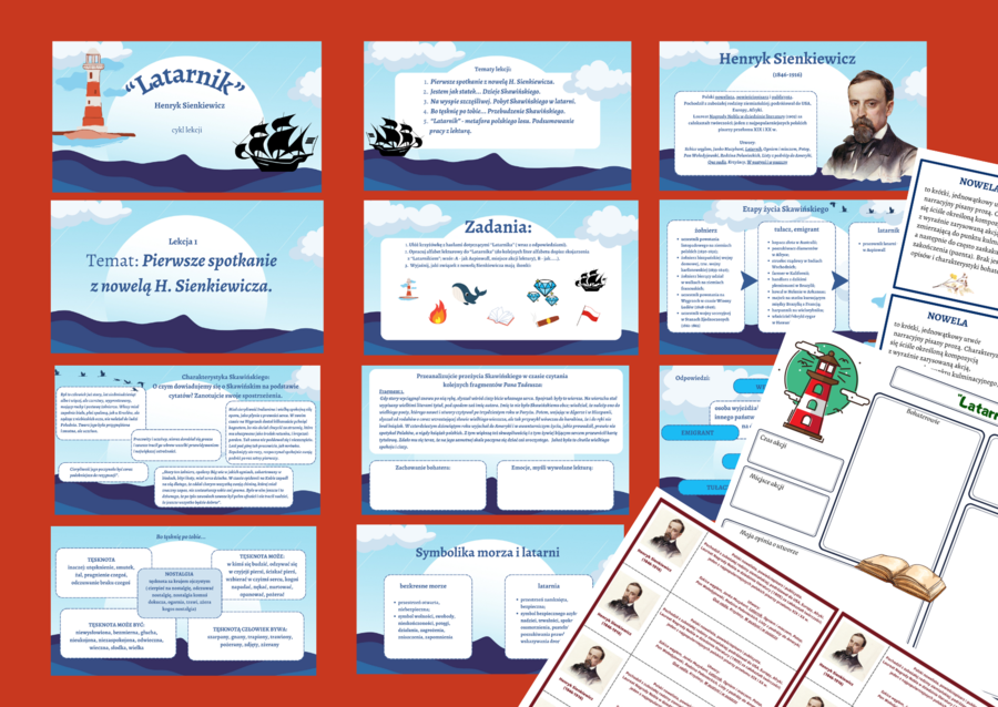 H. Sienkiewicz LATARNIK – prezentacja - 49 slajdów + karta pracy + 2 wklejki – wklejka – egzamin – powtórzenie
