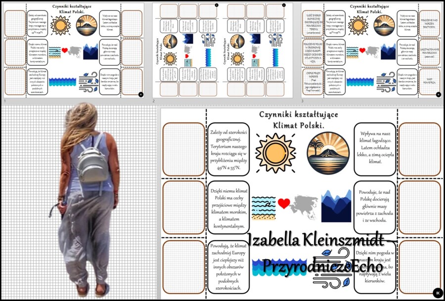 Notatka okienkowa/stacja zadaniowe/notatka interaktywna/notatka graficzna/karta pracy/sketchnotka „Czynniki kształtujące Klimat Polski” w pdf do SP. Geografia 7, dział „Środowisko przyrodnicze Polski”. Materiał wykonany na podstawie podręcznika z wydawni