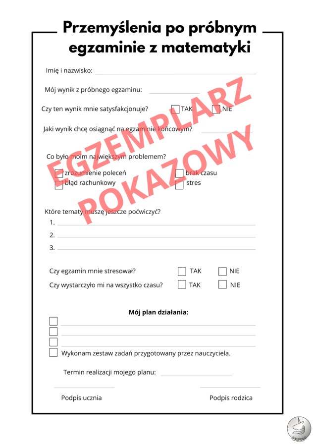 Karta przemyśleń po próbnym egzaminie z matematyki