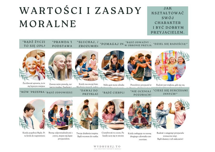 "Wartości i zasady moralne - Jak kształtować swój charakter i być dobrym przyjacielem." - gazetka