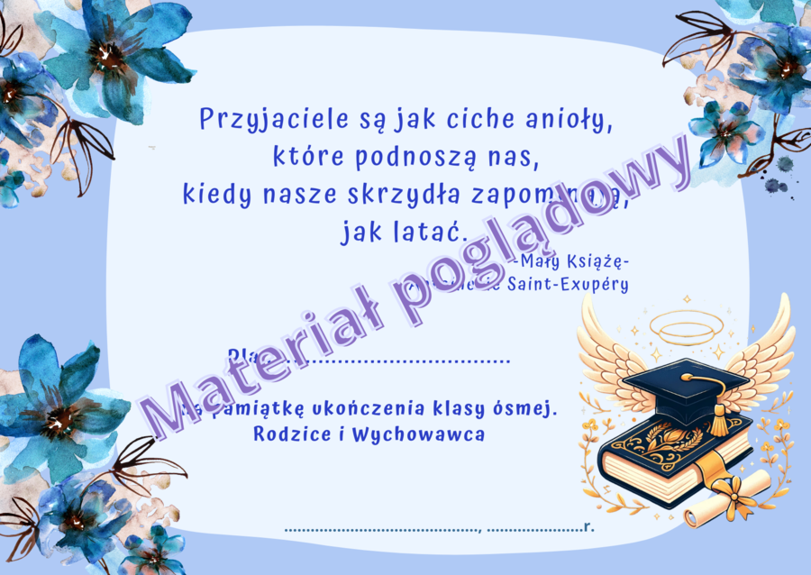Wkładki do książek. Zakończenie roku szkolnego. Klasy 1-8 . Wzór 6